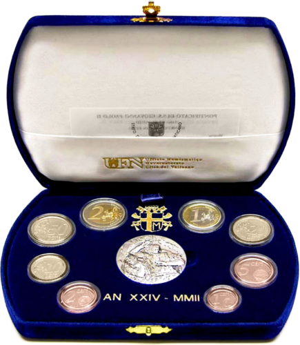 2002 Vatican John Paul II Proof Euro coin set with silver medal (1)
