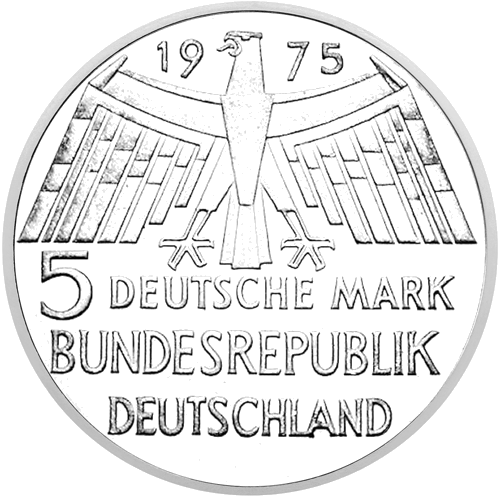 1975 Architektūrinis paveldas Vokietija 5 markių sidabrinė moneta (2)