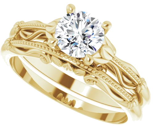 14K Yellow 5.8 mm Round Sculptural-Inspired Solitaire Engagement Ring Mounting (10)