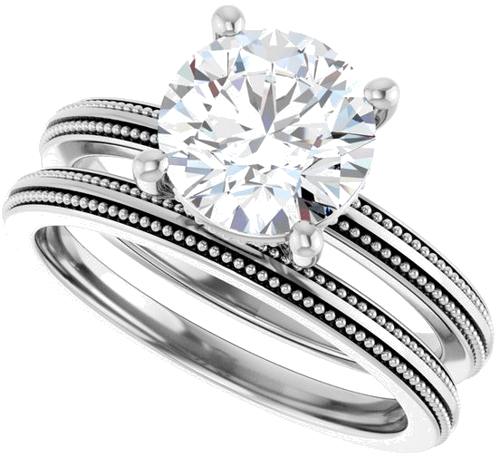 Sužadėtuvių Žiedas „Solitaire Milgrain“ 14k white gold Round 8mm (10)
