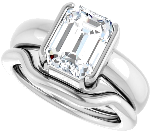 14K White 9 x 7 mm Emerald Half Bezel Solitaire Engagement Ring Mounting (10)