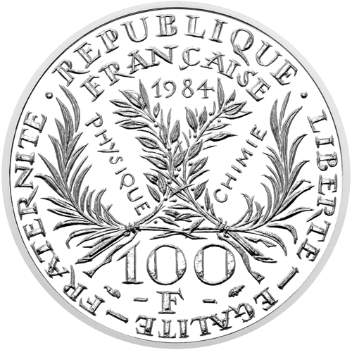 100 frankų Marija Kiuri 1984 Prancūzija sidabrinė moneta (2)