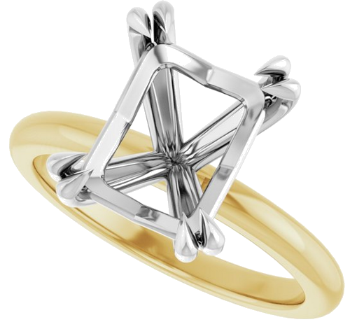 Sužadėtuvių Žiedas „Double Claw-Prong“ 14k yellow/white gold Emerald 10mm x 8mm (5)