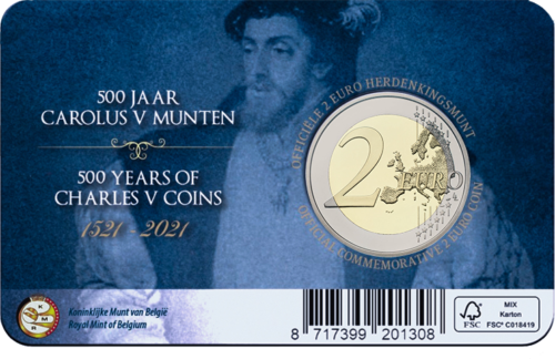 2021 Beļģijas Charles V 2 eiro BU monēta (5)