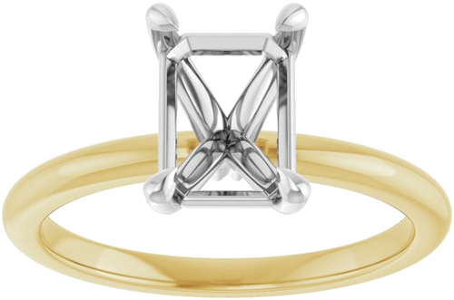 14K Yellow White 8x6 mm Emerald Solitaire Engagement Ring Mounting (3)