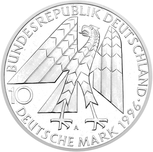 10 марок Kolpingwerk 1996 Германия серебряная монета (2)