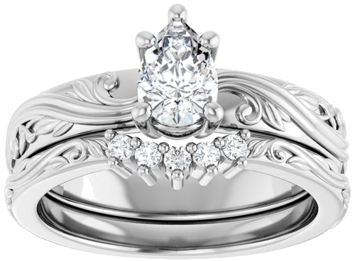 Sužadėtuvių Žiedas „Solitaire Sculptural“ 14k white gold Pear 6.5mm x 4.5mm (8)