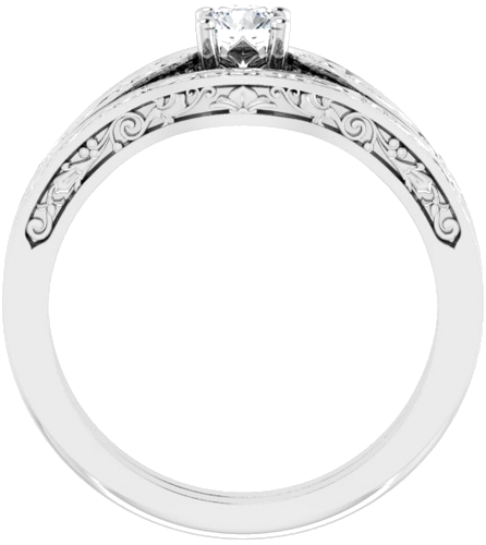 Sužadėtuvių Žiedas „Floral Solitaire“ 585 Baltojo Aukso Round 4.1mm (7)