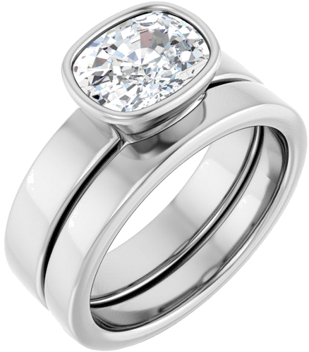 Sužadėtuvių Žiedas „Bezel-Set Solitaire“ 950 Platinos Elongated Cushion 8.5mm x 6.5mm (6)