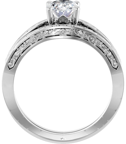 Sužadėtuvių Žiedas „Solitaire Floral“ 14k white gold Oval 8mm x 6mm (7)
