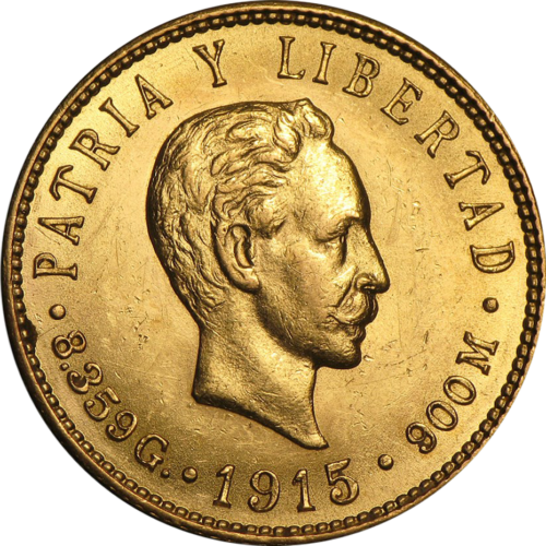 5 pesos Jose Marti (1915-1916) Cuba gold coin (1)