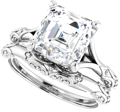 Sužadėtuvių Žiedas „Solitaire Sculptural“ 14k white gold Asscher 8mm (10)