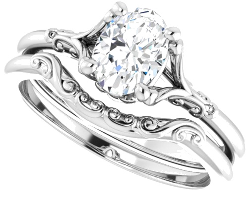 14K White 7x5 mm Oval Solitaire Engagement Ring Mounting (10)