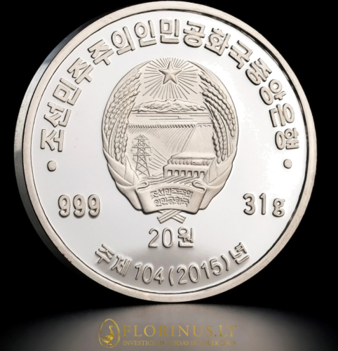 2015 Šiaurės Korėja, Accipiter Gentilis, 20 won sidabrinė moneta (4)