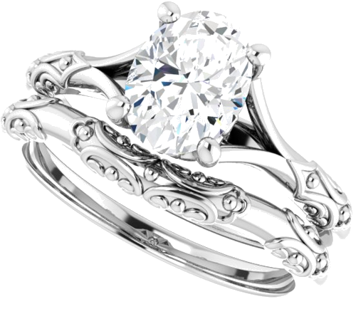 Sužadėtuvių Žiedas „Solitaire Sculptural“ 14k white gold Oval 8mm x 6mm (10)