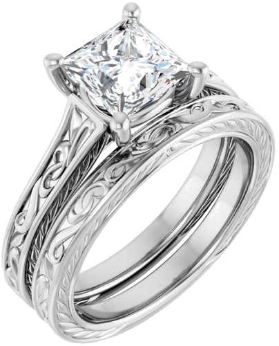 Sužadėtuvių Žiedas „Solitaire Scroll“ 14k white gold Square 6.5mm (6)