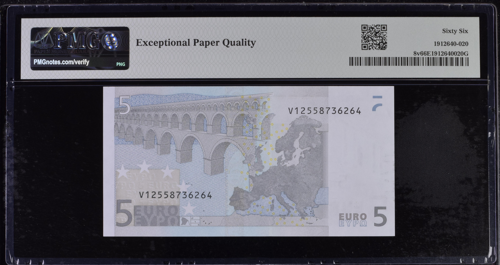 2002 Банкнота 5 евро PMG GEM UNC 66 (3)