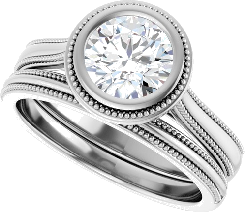 Sužadėtuvių Žiedas „Bezel-Set Solitaire“ 18k white gold Round 6.5mm (10)