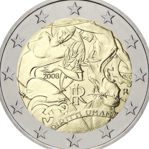 2008 Italija Žmogaus teisės 2 eurų moneta (2)