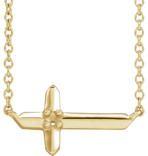 Pakabukas „Family Sideways Cross“ 14k yellow gold Round 1.5mm (1)