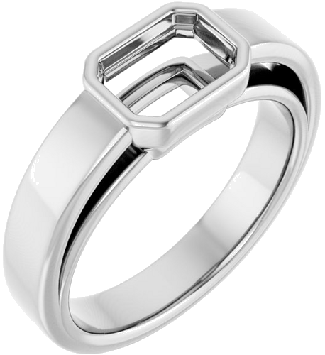 Sužadėtuvių Žiedas „Bezel-Set Solitaire“ 14k white gold Emerald 7mm x 5mm (1)
