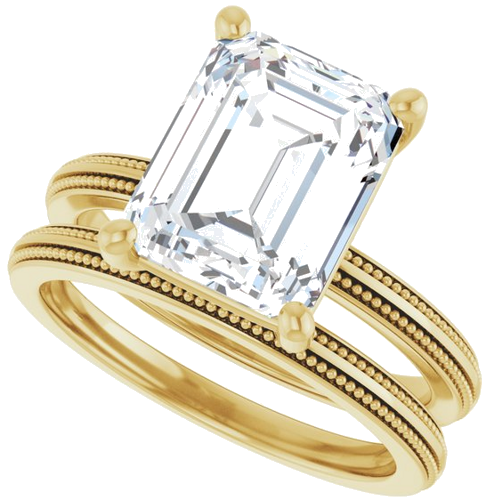 Sužadėtuvių Žiedas „Solitaire Milgrain“ 14k yellow gold Emerald 10mm x 8mm (10)