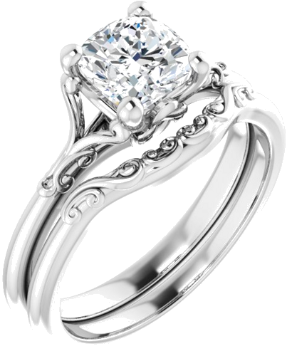 14K White 6 mm Cushion Solitaire Engagement Ring Mounting (6)