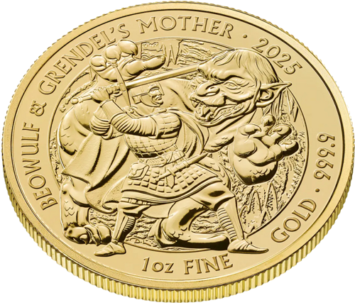 1 oz Beovulfo ir Grendelio mitai ir legendos 2025 Didžioji Britanija auksinė moneta (3)
