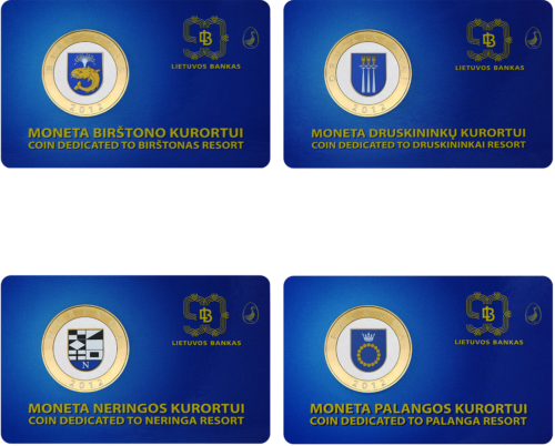 2012 Lithuania Resorts 2 Litas Colored Commemorative Proof Coins on a Card (1)