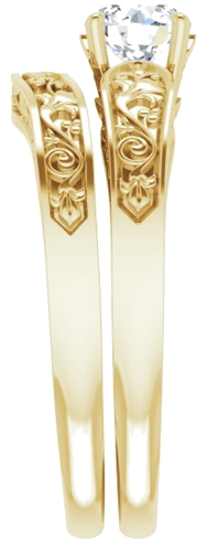 14K Yellow 5.2 mm Round Floral Solitaire Engagement Ring Mounting (9)