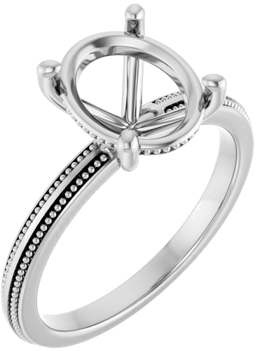 Sužadėtuvių Žiedas „Solitaire Milgrain“ 14k white gold Oval 10mm x 8mm (1)