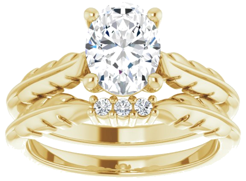 Sužadėtuvių Žiedas „Solitaire Leaf“ 14k yellow gold Oval 8mm x 6mm (8)