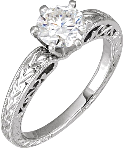 Sužadėtuvių Žiedas „Hand-Engraved Hand-Applied Milgrain Solitaire“ 14k white gold Round 6.5mm (3)