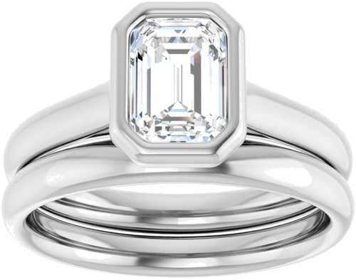 Sužadėtuvių Žiedas „Bezel-Set Solitaire“ 585 Baltojo Aukso Emerald 7mm x 5mm (8)