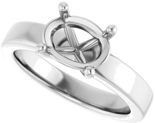 14K White 9x7 mm Oval Solitaire Engagement Ring Mounting (5)