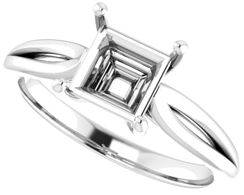 14K White 6 mm Square Engagement Ring Mounting (5)