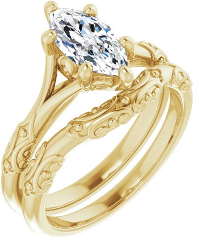 Sužadėtuvių Žiedas „Solitaire Sculptural“ 14k yellow gold Marquise 10mm x 5mm (6)