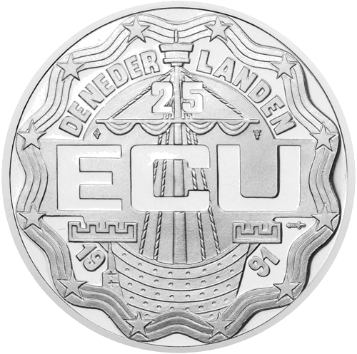 1991 Еразмус Ротердамски Нидерландия 25 екс сребърна монета (2)