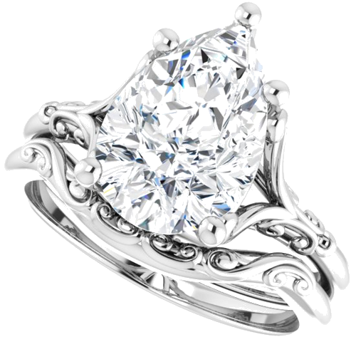 14K White 12x8 mm Pear Solitaire Engagement Ring Mounting (10)