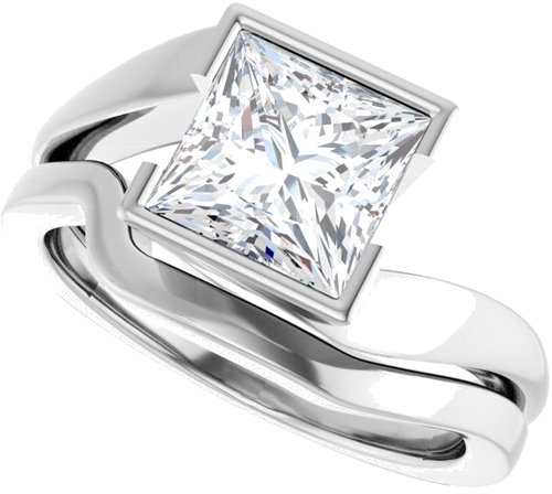 Sužadėtuvių Žiedas „Half-Bezel Solitaire“ 14k white gold Square 7mm (10)