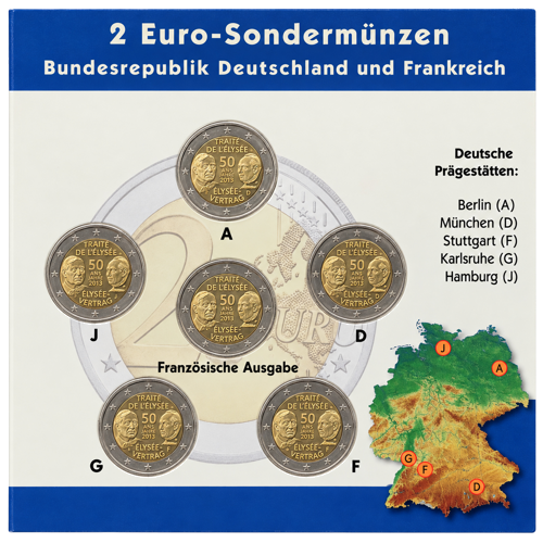 2013 Германия Елисейски договор Комплект 2 евро монети в BU опаковка (2)