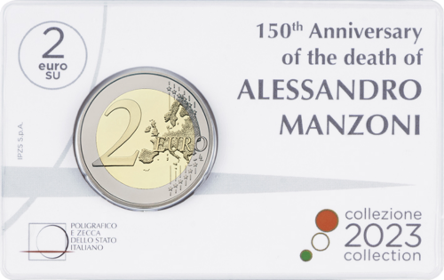 2023 Italija Alessandro Manzoni 2 eurų BU moneta kortelėje (5)