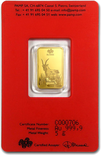 5 g Collectible (Lunar) Investment Gold Bar Goat 2015 PAMP (3)