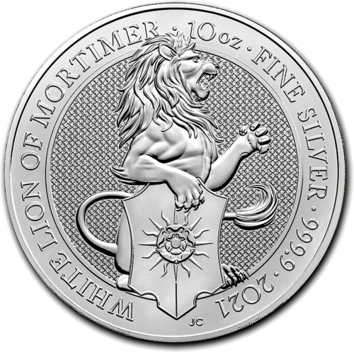 10 oz Baltasis Liūtas 2021 Karalienės žvėrys sidabrinė moneta (1)