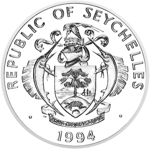 1994 Piena zāles tauriņš Seišelu salas 25 rūpiju sudraba monēta (2)