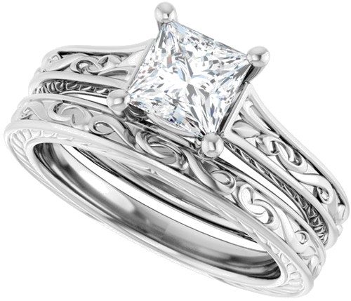 Sužadėtuvių Žiedas „Solitaire Scroll“ 14k white gold Square 5.5mm (15)