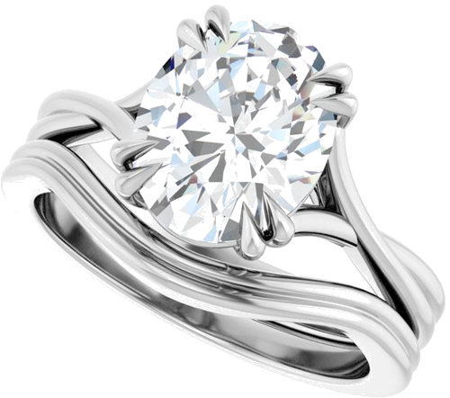 Sužadėtuvių Žiedas „Double Claw-Prong Solitaire Criss-Cross“ 14k white gold Oval 10mm x 8mm (10)
