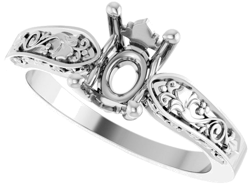 Sužadėtuvių Žiedas „Solitaire Floral“ 14k white gold Oval 8mm x 6mm (5)