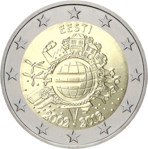 2012 Estija Dešimt metų eurui (TYE) 2 eurų moneta (1)