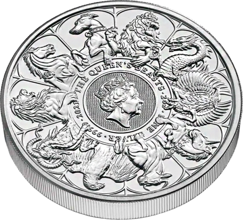 2 унции Сребърна монета на Великобритания от 2021 г. с хералдичните животни на кралицата (Completer) (2)